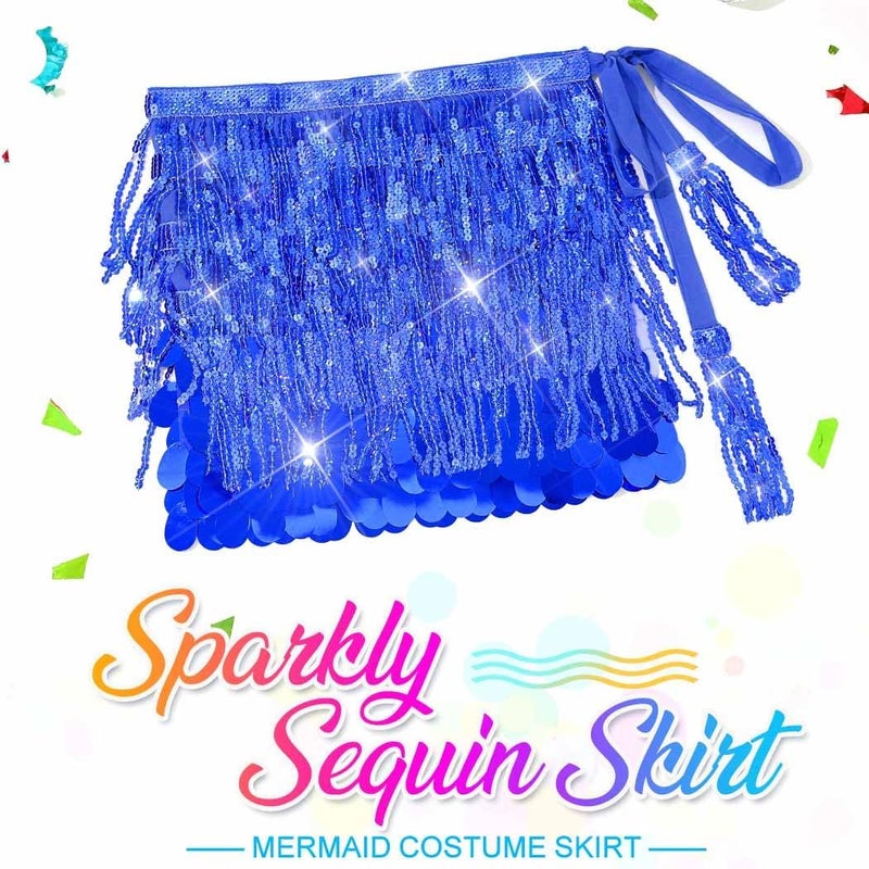 Brishow Christmas Sequin Fringe Skirt, Sparkly Tassel Belly Dance Hip Scarf Wrap Mini Skirt for Women - Image 2
